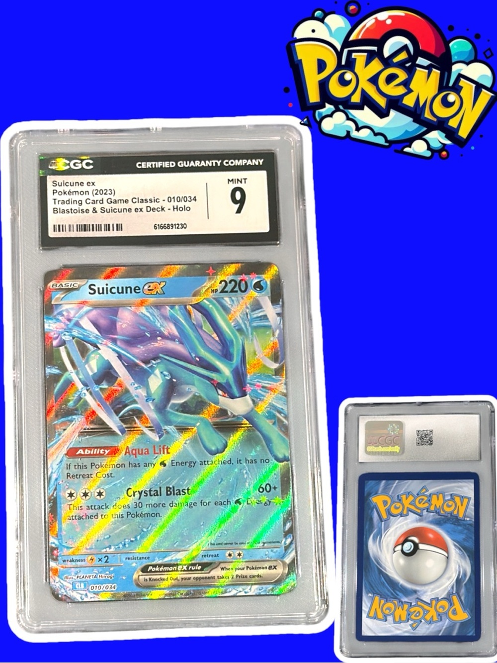Pokémon TCG Classic Suicune ex 010/034 Holo – CGC 9 Mint Graded Card